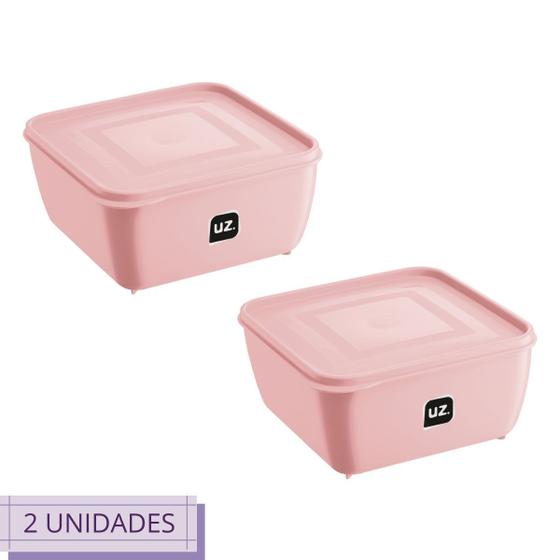 Imagem de Kit 2 Pote Quadrado Plástico 1,5L Premium UZ Cor Rosa