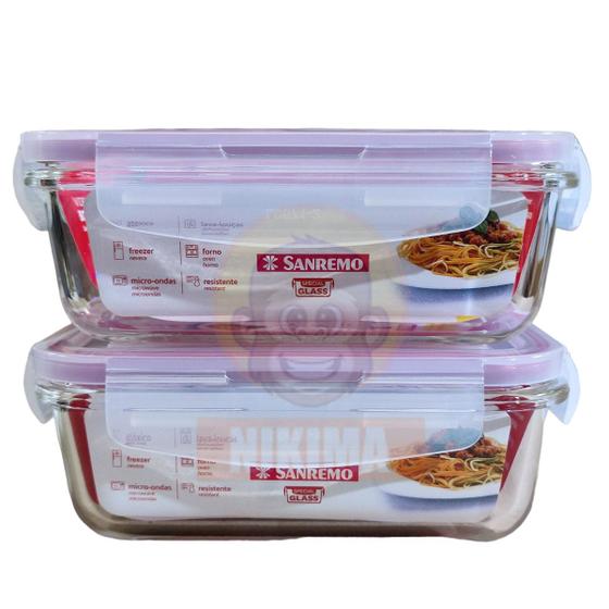 Kit 2 Pote Retangular Sanremo De Vidro 500ml Hermetico Marmita Freezer Micro Menor preço em Kit 2 Pote Retangular Sanremo De Vidro 500ml Hermetico Marmita Freezer Micro