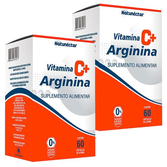 Imagem de Kit 2 Potes Arginina Vitamina C Suplemento Alimentar Natural 100% Puro Original Natunéctar 120 Cápsulas