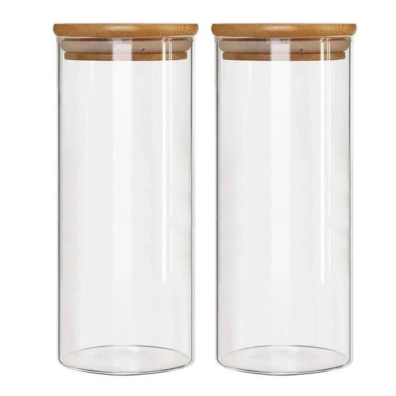 Imagem de Kit 2 Potes Borossilicato Hermético Tampa Bambu 1800ml Class