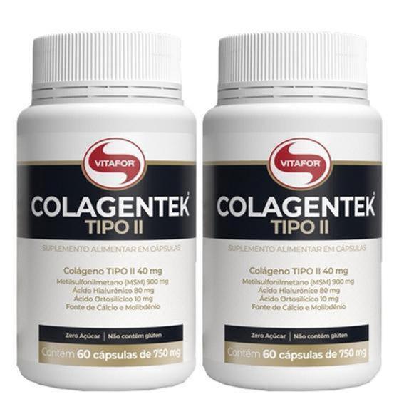 Kit 2 Potes Colagentek Vitafor Colágeno Tipo 2 + Ácido Hialurônico - 60 Cáps Menor preço em Kit 2 Potes Colagentek Vitafor Colágeno Tipo 2 + Ácido Hialurônico - 60 Cáps