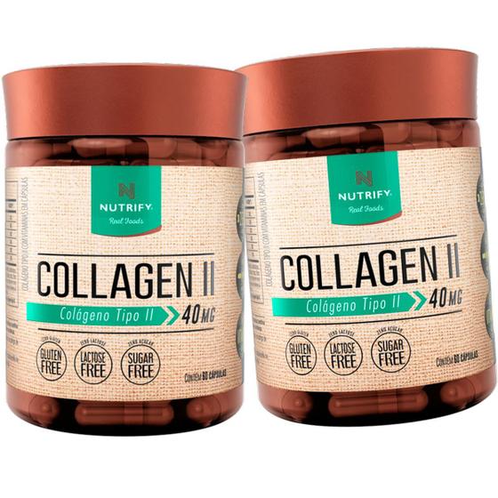 Imagem de Kit 2 Potes Collagen II Vitamina Suplemento Alimentar Tipo 2 Nutrify Original 120 Cápsulas 40mg Natural