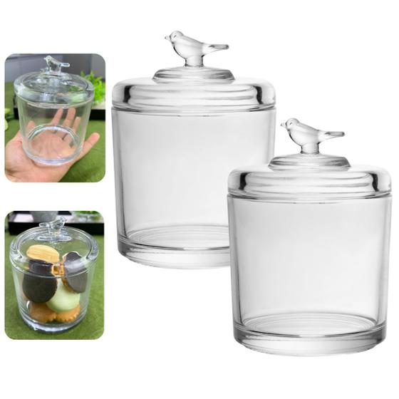 Imagem de Kit 2 Potes De Cristal Ecologico Com Tampa Bird Porta Mantimentos 10x14cm Wolff