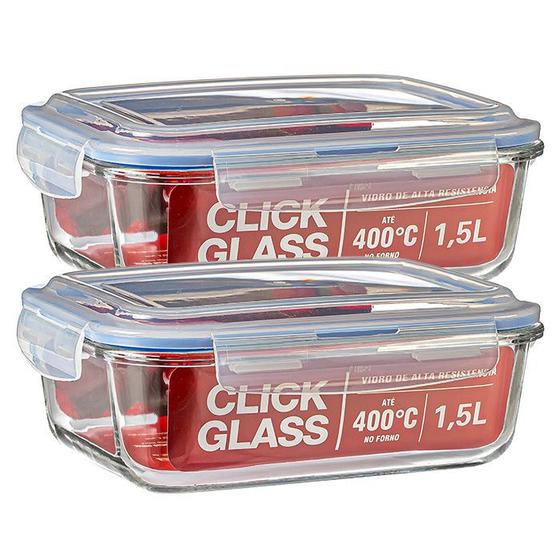 Imagem de Kit 2 potes de vidro 100% herméticos 1,5L Click Glass