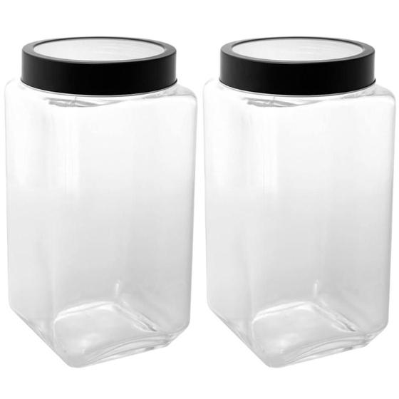Imagem de Kit 2 Potes de Vidro 1,7L Gastro Lyor Tampa Metal Preta Porta Mantimentos Alimentos Retangular