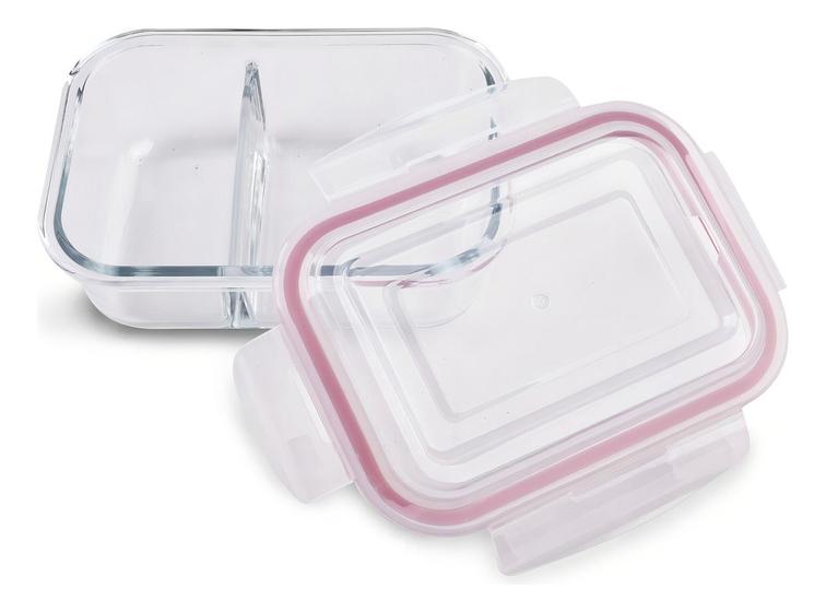 Imagem de Kit 2 Potes de Vidro com Divisória Marmita Fit 4 Travas 1040ml