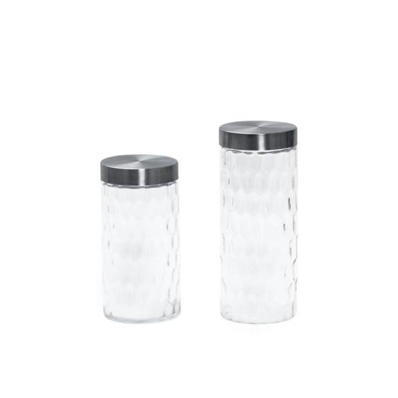 Imagem de Kit 2 potes de vidro com tampa inox bolhas redondo 1700ml e 2200ml - Mozcada