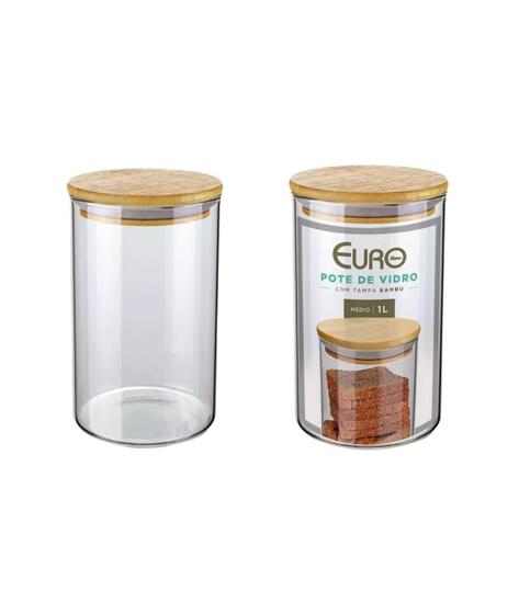 Imagem de Kit 2 Potes De Vidro Euro Home Linha Slim 1L Com Tampa Bambu