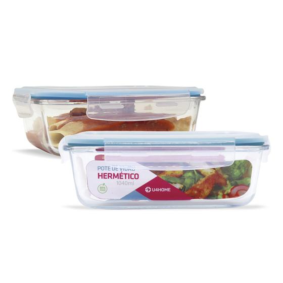Imagem de KIT 2 Potes de Vidro Retangular com Tampa Hermética 1040ml