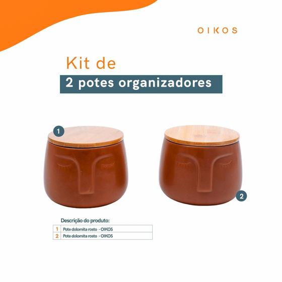 Imagem de Kit 2 Potes Dolomita Com Tampa De Bambu Rosto - Oikos