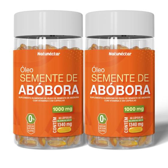 Imagem de Kit 2 Potes Óleo Semente de Abobora Suplemento 100% Natural Rico Em Vitamina Natunectar Original 120 Capsulas