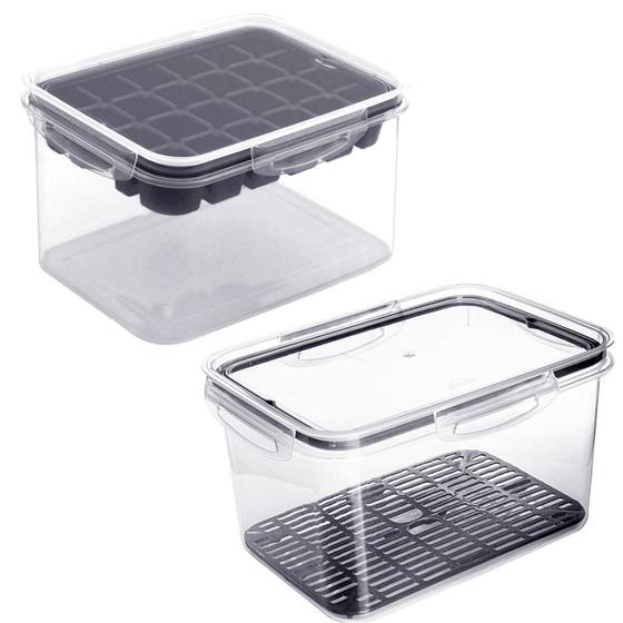 Imagem de Kit 2 Potes p/ Alimentos 4 Litros + Forma Gelo Transparentes