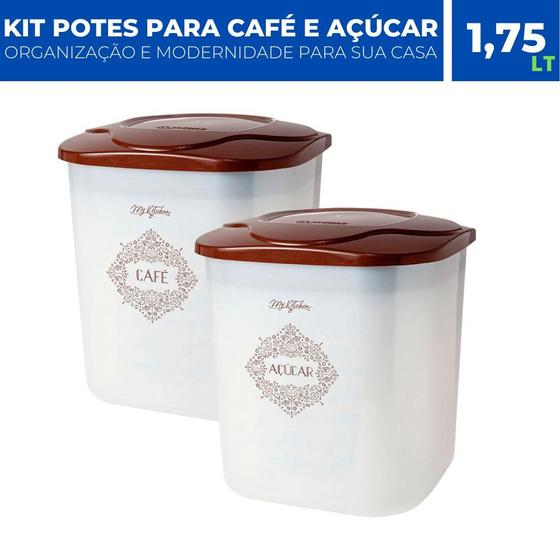 Imagem de Kit 2 Potes p/ Organização Cozinha Açúcar Café c/ Tampa 1Kg
