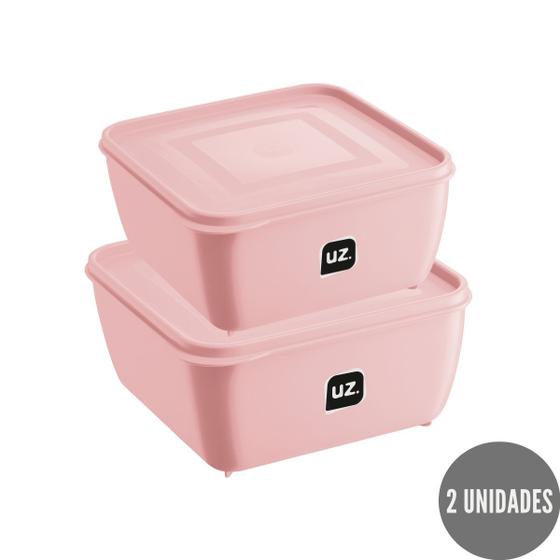 Imagem de Kit 2 Potes Plasticos c Tampa Gourmet Rosa  1,5 e 2,5 L