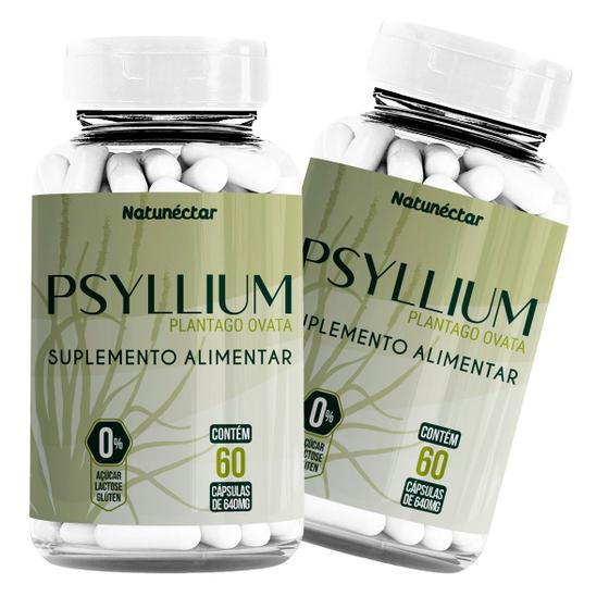 Imagem de Kit 2 Potes Psyllium Suplemento Alimentar Produto Natural 100% Puro Original Premium 120 Cápsulas Natunéctar