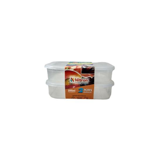 Imagem de Kit 2 Potes Retangular Raso Tamanho P 500ml Nitron