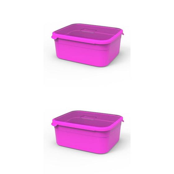 Imagem de Kit 2 Potes Retangulares de Plástico 2000ml Rosa Neon