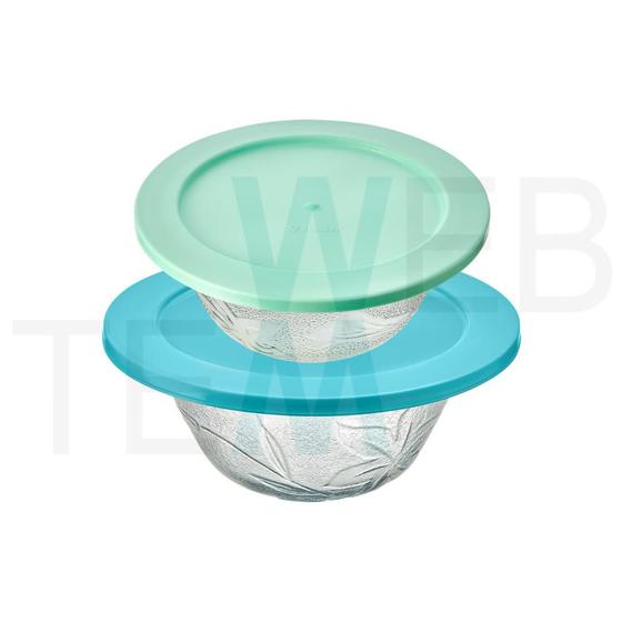 Imagem de Kit 2 Potes Tigela de Vidro com Tampa Plástica Lírio 2,5L e 1,2L Vitazza:Para Servir, Armazenar Alimentos, Organização Cozinha, Opção Sustentável