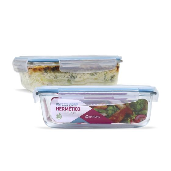 Imagem de Kit 2 Potes Vidro Hermético Retangular 1520ml Grande