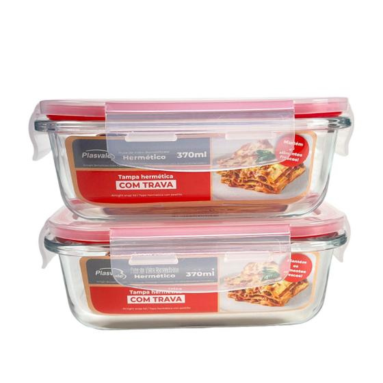 Imagem de Kit 2 potes vidro hermético retangular. 370 ml