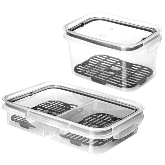 Kit 2 Potes Ware Hermético p/ Alimentos Frios c/ Escorredor Menor preço em Kit 2 Potes Ware Hermético p/ Alimentos Frios c/ Escorredor