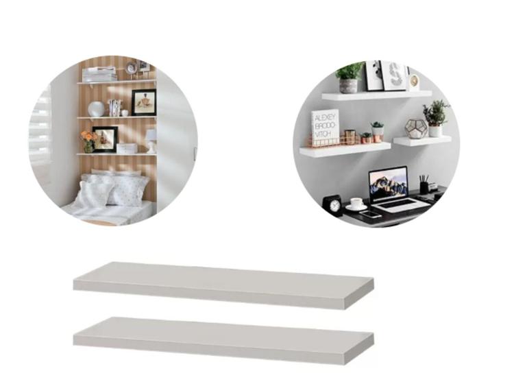 Imagem de Kit 2 Prateleira Madeira Mdf Branca 40x20cm Com Suporte Invisível Flutuante
