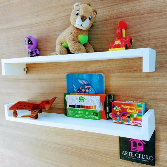 Imagem de Kit 2 Prateleira Reta de Parede U Decoração Quarto Bebê Sala banheiro cozinha Mdf 55 cm