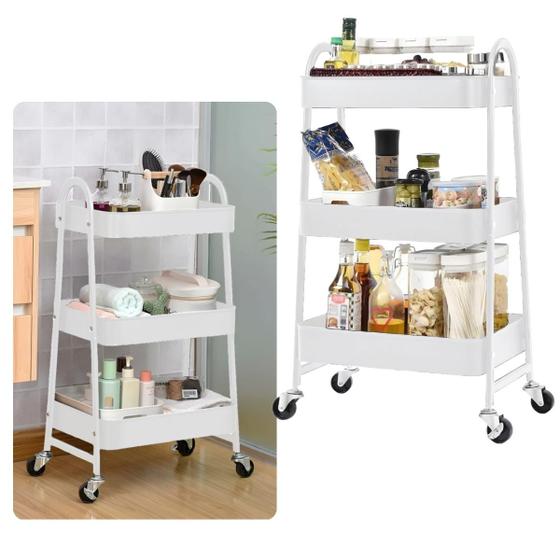 Imagem de Kit 2 Prateleiras Com Rodinhas De Metal Multiuso 3 Andares Cozinha Banheiro Quarto