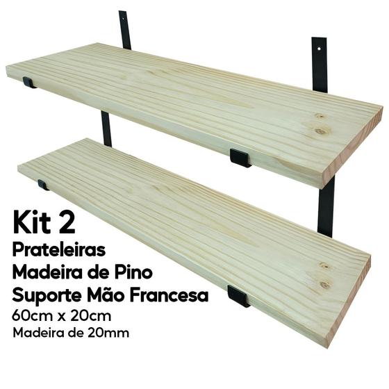 Imagem de Kit 2 Prateleiras Madeira de Pino 60x20 com Mão Francesa