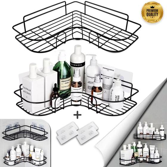 Kit 2 Prateleiras Porta Shampoo De Canto Suporte Banheiro Box Com Adesivos Resistentes