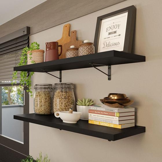 Imagem de Kit 2 Prateleiras Suspensas para Cozinha Madesa 60 cm com Mão Francesa - Preto