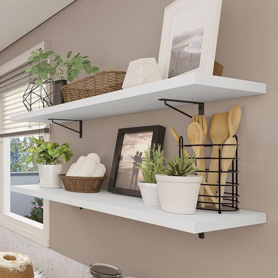 Imagem de Kit 2 Prateleiras Suspensas para Cozinha Madesa 80 cm com Mão Francesa - Branco