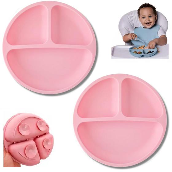 Imagem de Kit 2 Pratos Infantil em Silicone Com Ventosa 3 Divisórias