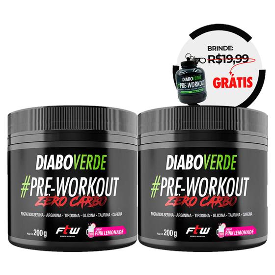 Kit 2 Pré Treino Diabo Verde Zero Carbo 200g + Whey Container Porta Pó