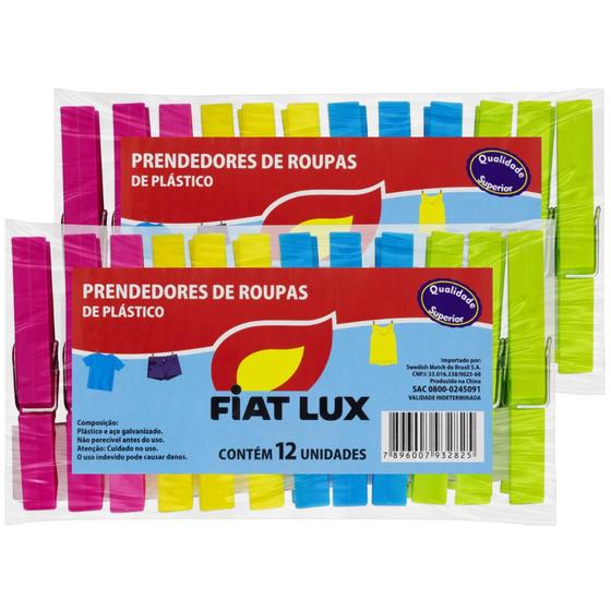 Imagem de Kit 2 Prendedor De Roupa Fiat Lux Plástico Pacote12 Un Cada