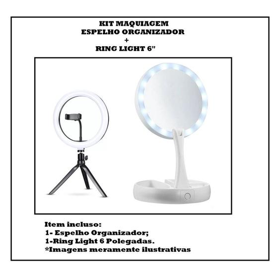 Imagem de Kit 2 Produtos - LED Ring Ligth 6 C/Suporte e tripe  + Espelho Organizador Led REDONDO