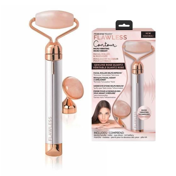 Imagem de KIT 2 Produtos - Massageador Facial Roller Contour Rose Quartz Vibração