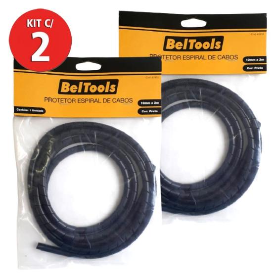 Imagem de Kit 2 Protetor Cabos Espiral 10mm X 2 Metros Preto Beltools