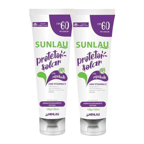 Imagem de Kit 2 Protetor Solar com Repelente de Insetos Deet 120ml Sunlau FPS 60 Henlau