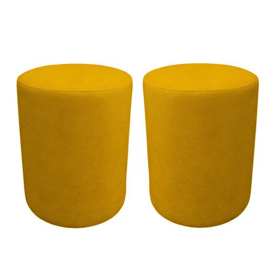 Imagem de Kit 2 Puff Cilindro Live para Sala e Quarto Suede Amarelo  - LH Decor