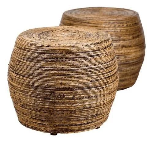Imagem de  Kit 2 Puff Coliseu - Elegância Rústica em Fibra de Bananeira para sua Casa