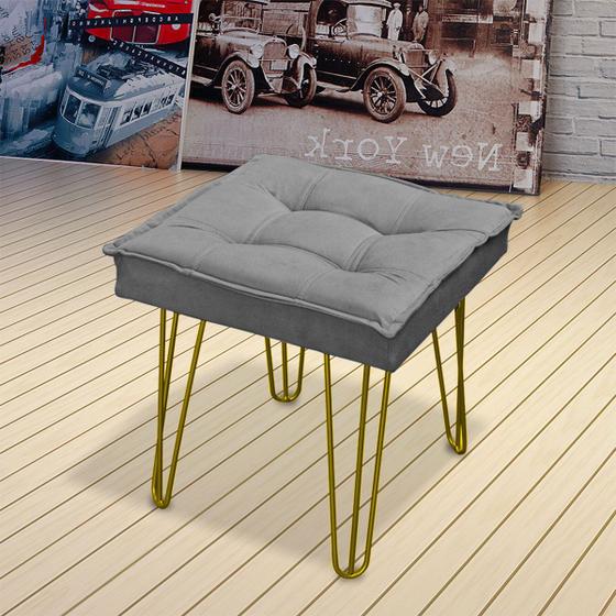 Imagem de Kit 2 Puff Decorativos Para Sala Luxe Base Bronze/Durada/Preta Suede Cores - Clique E Decore