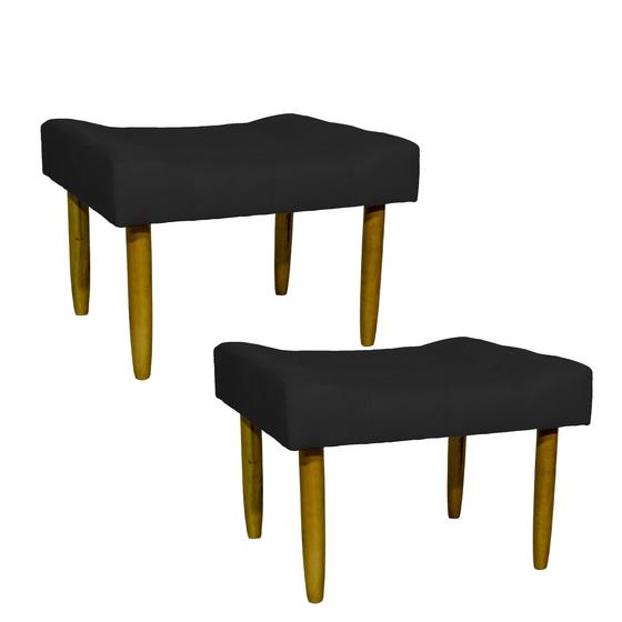 Imagem de Kit 2 puff decorativos para sala requinte suede preto pé castanho - clique e decore