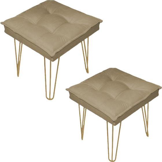 Imagem de Kit 2 Puff Decorativos Quadrado Suede Cores Pé Aramado Bronze/Dourado/Preto - Clique E Decore