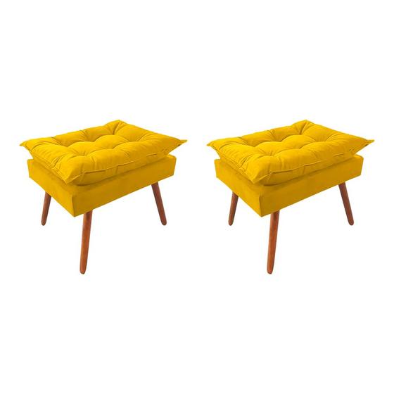 Imagem de Kit 2 Puff Opala Premium Almofadada para Decoracao Sala de Estar Veludo Amarelo