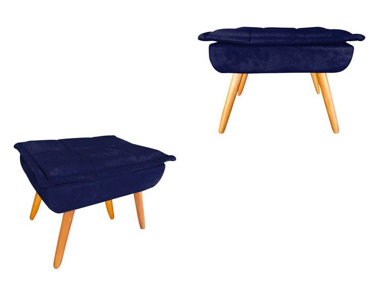 Imagem de Kit 2 Puff Puf Decorativo Opala Classic Retangular Suede Azul Marinho Pés Madeira Mz Decor