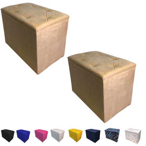 Imagem de Kit 2 Puff Pufe Bau Decorativo Suede Organizador 