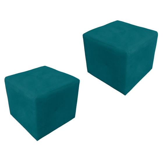 Imagem de Kit 2 Puff Retangular Elo para Sala e Quarto Suede Azul Turquesa - LH Decor