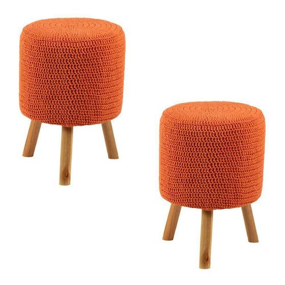 Kit 2 Puffs Banquetas Round Crochê Laranja - Stay Puff Menor preço em Kit 2 Puffs Banquetas Round Crochê Laranja - Stay Puff