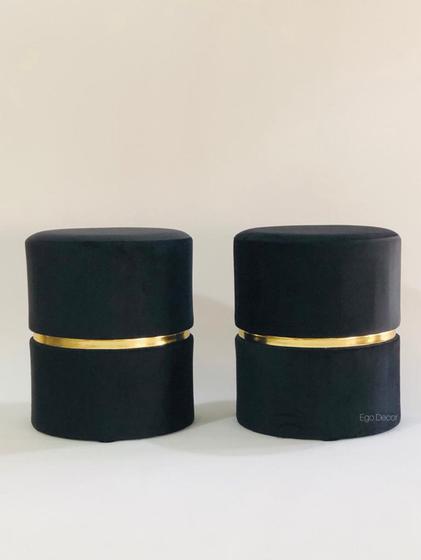 Imagem de Kit 2 Puffs com Detalhe Dourado - Decoração - Suede e Linho